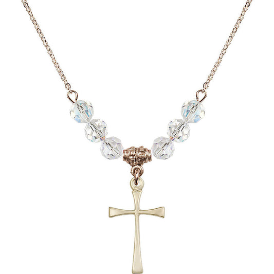14kt Gold Filled Maltese Cross Birthstone Necklace with Crystal Beads - 1870