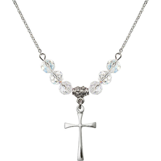 Sterling Silver Maltese Cross Birthstone Necklace with Crystal Beads - 1870