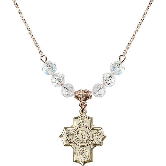 14kt Gold Filled Communion/5-Way Birthstone Necklace with Crystal Beads - 2004