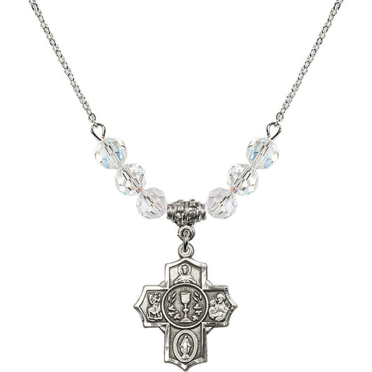 Sterling Silver Communion/5-Way Birthstone Necklace with Crystal Beads - 2004