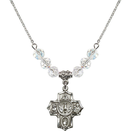 Sterling Silver 5-Way Birthstone Necklace with Crystal Beads - 2090