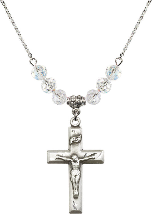 Sterling Silver Crucifix Birthstone Necklace with Crystal Beads - 2186