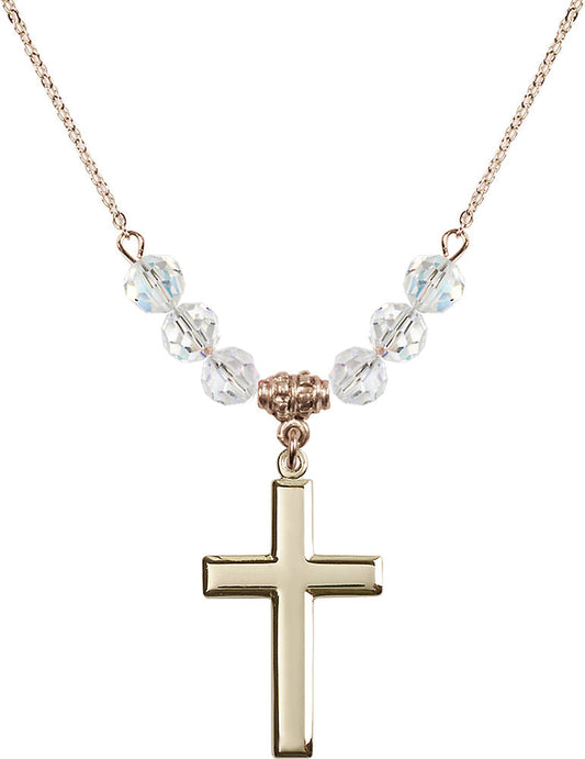 14kt Gold Filled Cross Birthstone Necklace with Crystal Beads - 2190