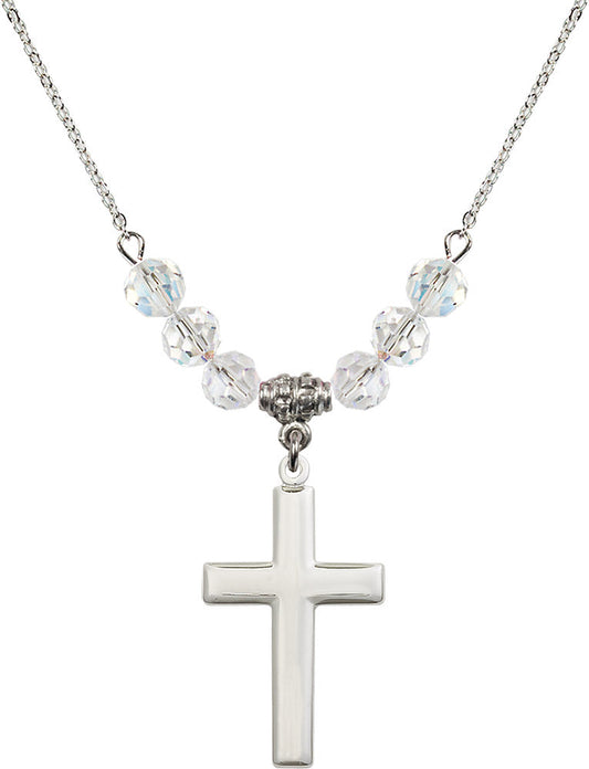 Sterling Silver Cross Birthstone Necklace with Crystal Beads - 2190