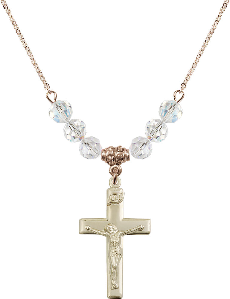 14kt Gold Filled Crucifix Birthstone Necklace with Crystal Beads - 2191