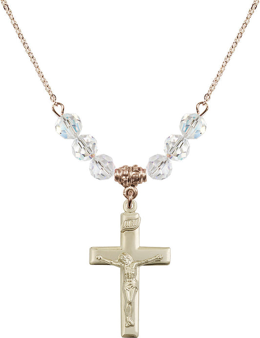 14kt Gold Filled Crucifix Birthstone Necklace with Crystal Beads - 2191