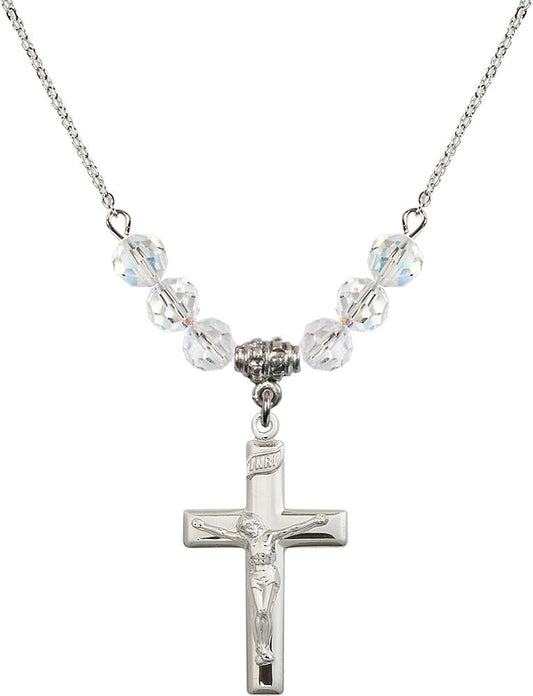 Sterling Silver Crucifix Birthstone Necklace with Crystal Beads - 2191