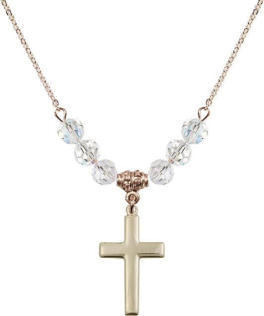 14kt Gold Filled Cross Birthstone Necklace with Crystal Beads - 2195