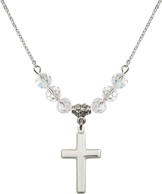 Sterling Silver Cross Birthstone Necklace with Crystal Beads - 2195
