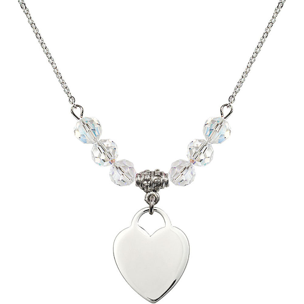 Sterling Silver Heart Birthstone Necklace with Crystal Beads - 3200