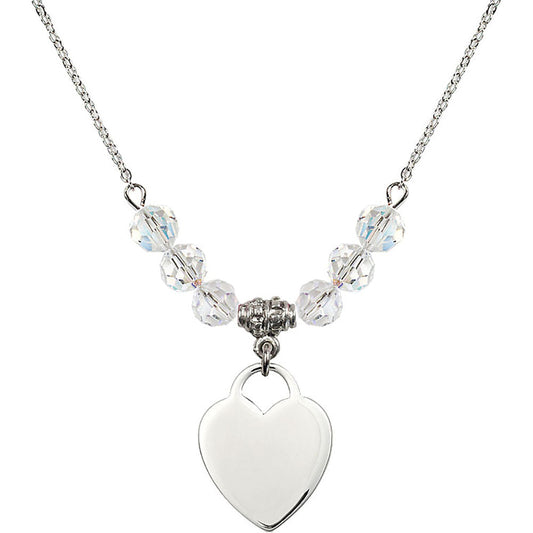 Sterling Silver Heart Birthstone Necklace with Crystal Beads - 3200
