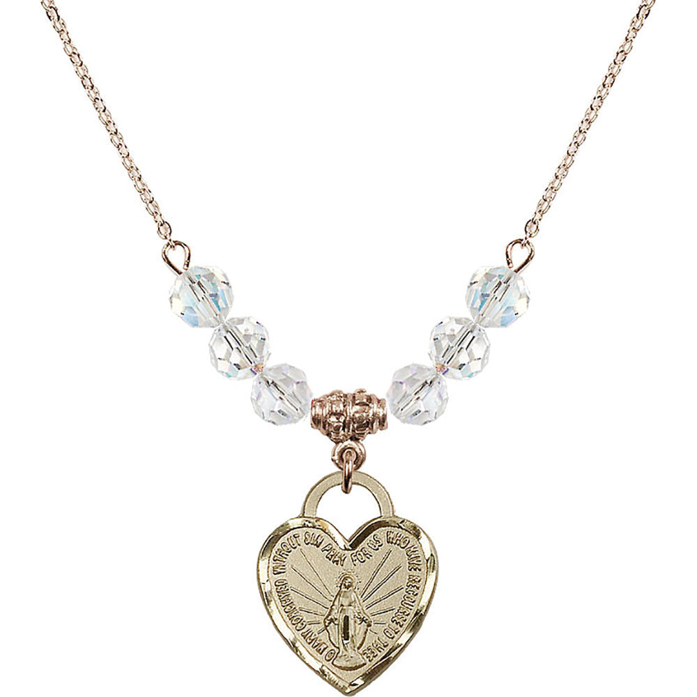 14kt Gold Filled Miraculous Heart Birthstone Necklace with Crystal Beads - 3201