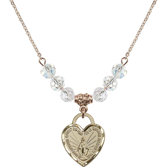 14kt Gold Filled Miraculous Heart Birthstone Necklace with Crystal Beads - 3201