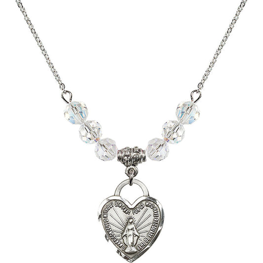 Sterling Silver Miraculous Heart Birthstone Necklace with Crystal Beads - 3201