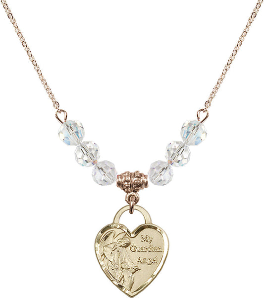 14kt Gold Filled Guardian Angel Heart Birthstone Necklace with Crystal Beads - 3202