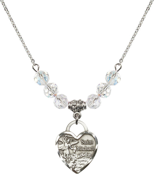 Sterling Silver Saint Michael the Archangel Birthstone Necklace with Crystal Beads - 3203