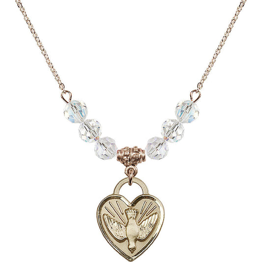 14kt Gold Filled Confirmation Heart Birthstone Necklace with Crystal Beads - 3205