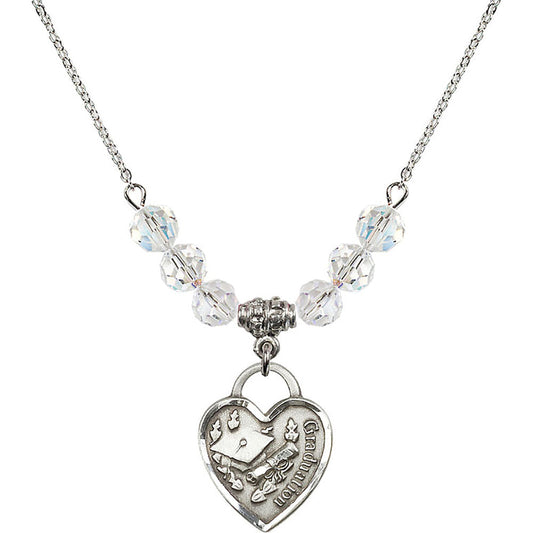 Sterling Silver Graduation Heart Birthstone Necklace with Crystal Beads - 3206