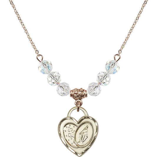 14kt Gold Filled Miraculous Heart Birthstone Necklace with Crystal Beads - 3212