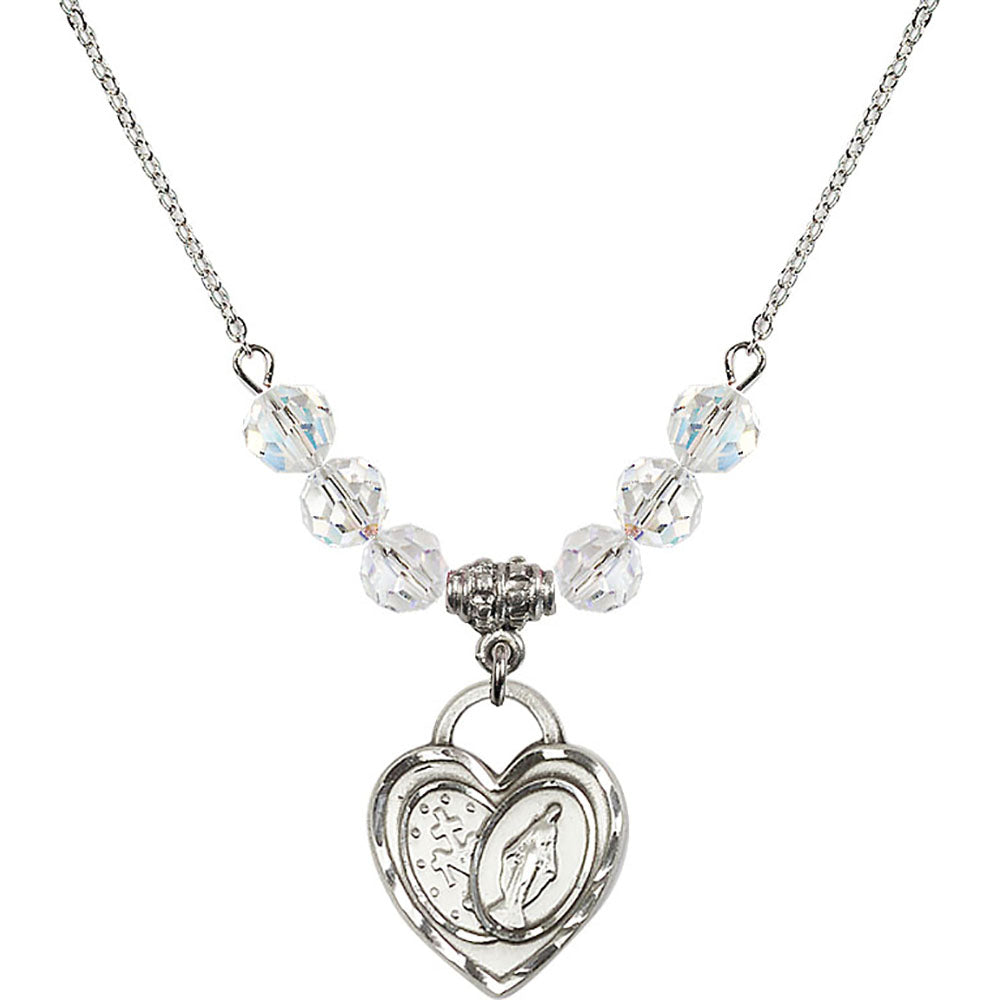 Sterling Silver Miraculous Heart Birthstone Necklace with Crystal Beads - 3212