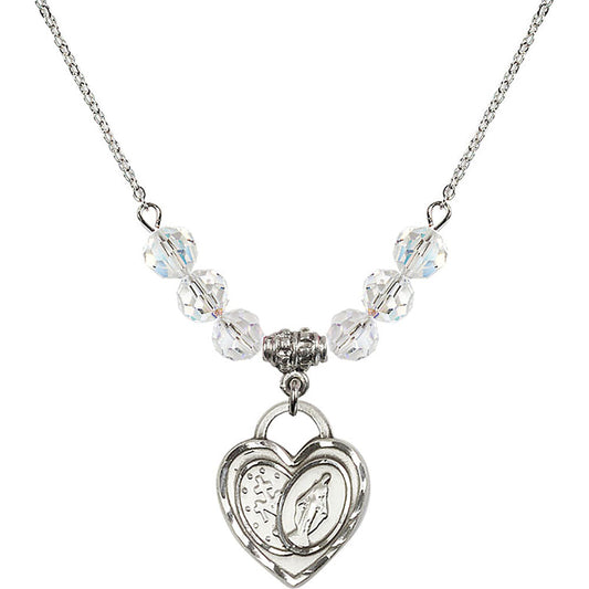 Sterling Silver Miraculous Heart Birthstone Necklace with Crystal Beads - 3212