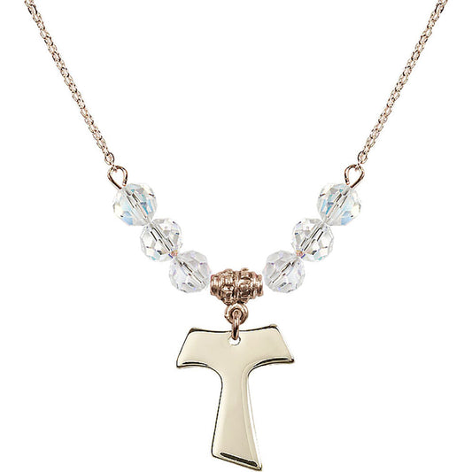14kt Gold Filled Tau Cross Birthstone Necklace with Crystal Beads - 3948