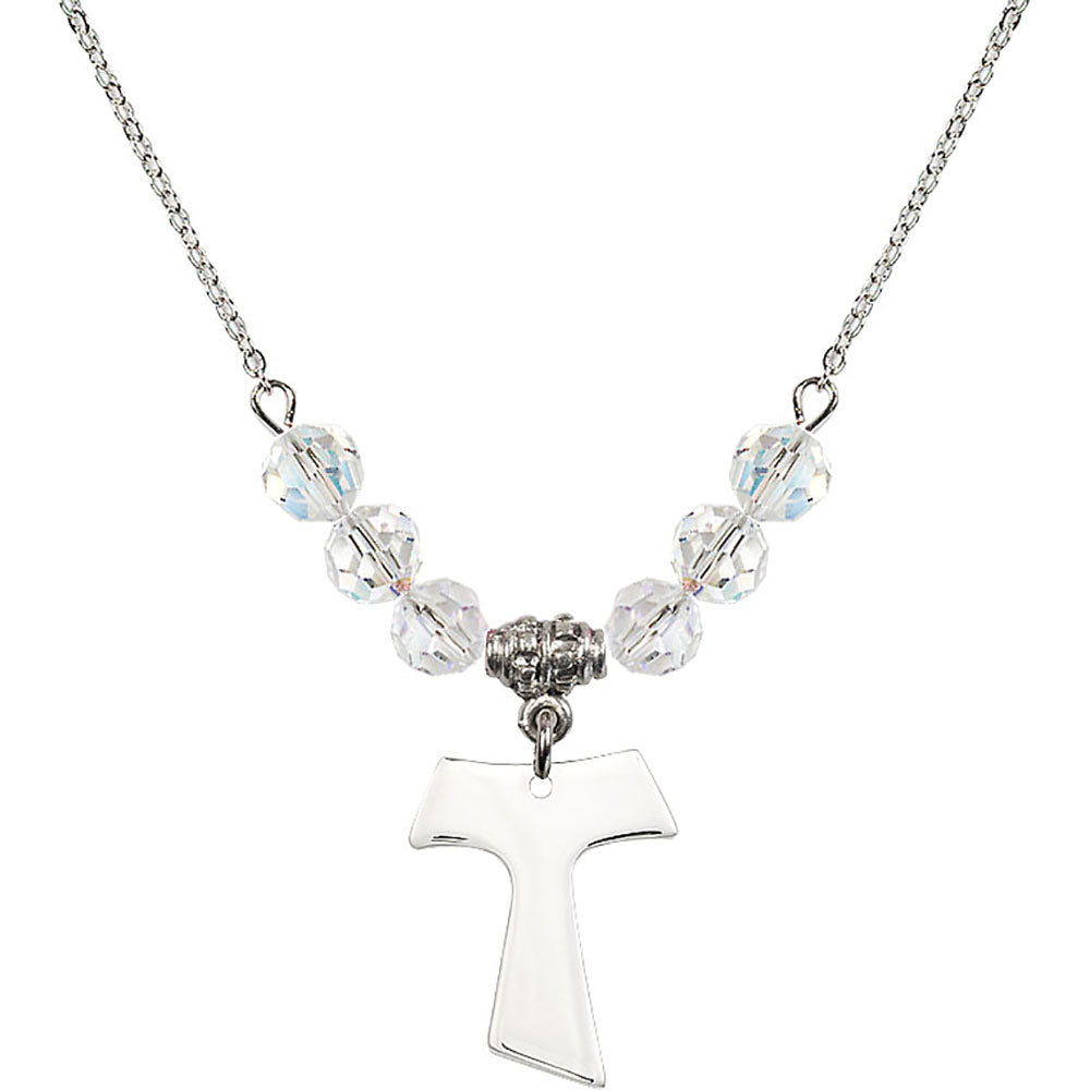 Sterling Silver Tau Cross Birthstone Necklace with Crystal Beads - 3948