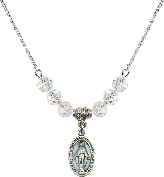 Sterling Silver Miraculous Birthstone Necklace with Crystal Beads - 4122