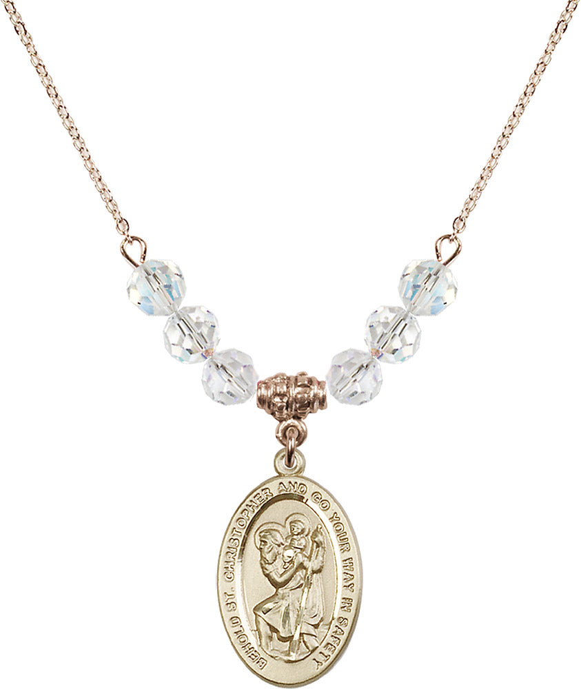 14kt Gold Filled Saint Christopher Birthstone Necklace with Crystal Beads - 4123
