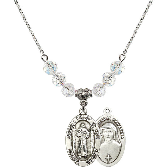 Sterling Silver Divine Mercy Birthstone Necklace with Crystal Beads - 4123