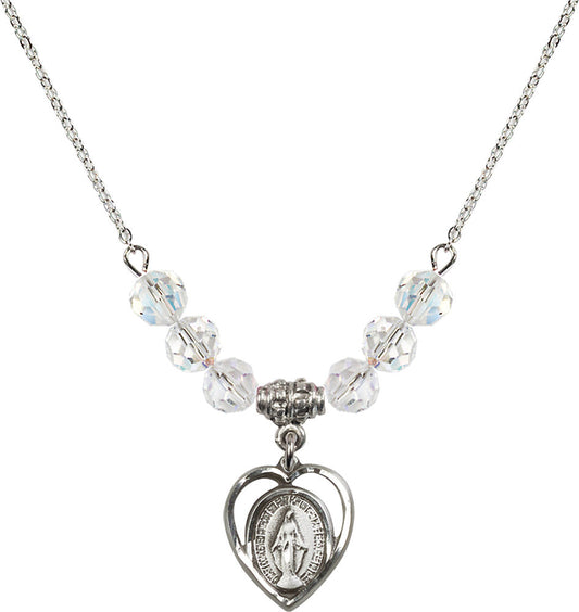 Sterling Silver Miraculous Birthstone Necklace with Crystal Beads - 4125