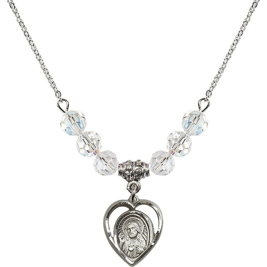 Sterling Silver Scapular Birthstone Necklace with Crystal Beads - 4126