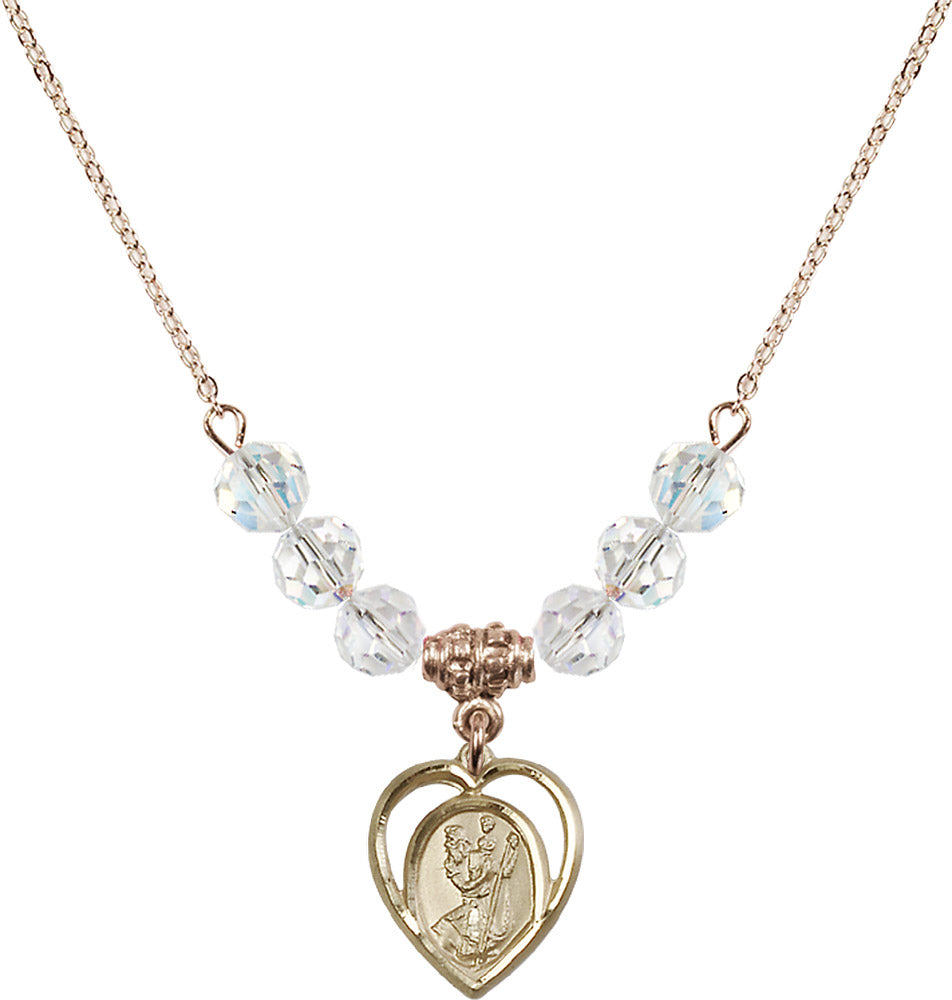 14kt Gold Filled Saint Christopher Birthstone Necklace with Crystal Beads - 4127