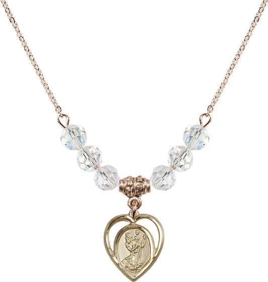 14kt Gold Filled Saint Christopher Birthstone Necklace with Crystal Beads - 4127