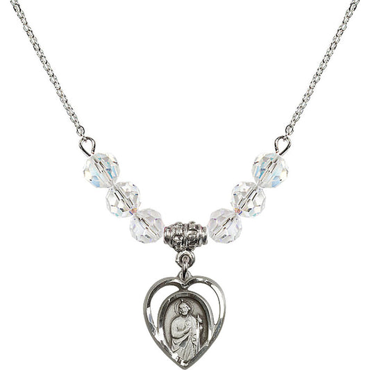 Sterling Silver Saint Jude Birthstone Necklace with Crystal Beads - 4128