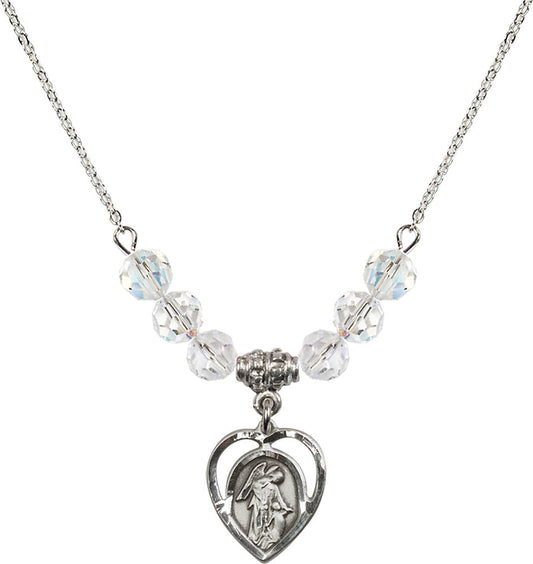 Sterling Silver Guardian Angel Birthstone Necklace with Crystal Beads - 4129