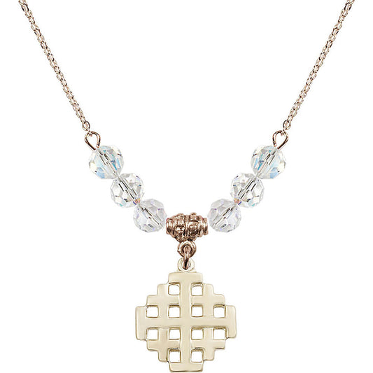 14kt Gold Filled Jerusalem Cross Birthstone Necklace with Crystal Beads - 4139