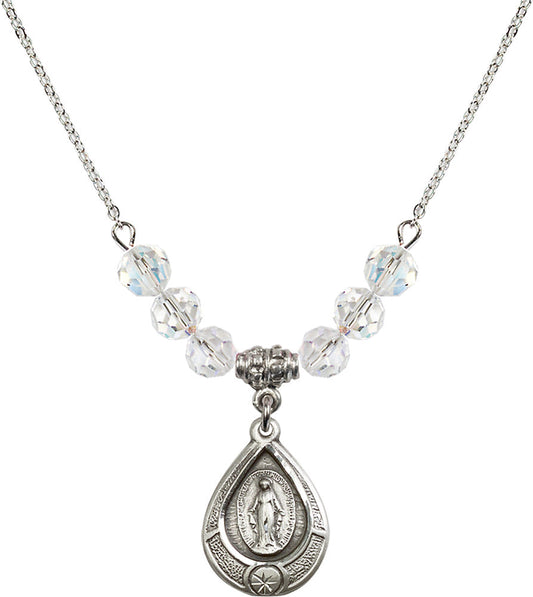 Sterling Silver Miraculous Birthstone Necklace with Crystal Beads - 4144
