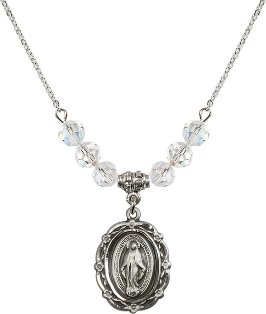 Sterling Silver Miraculous Birthstone Necklace with Crystal Beads - 4146