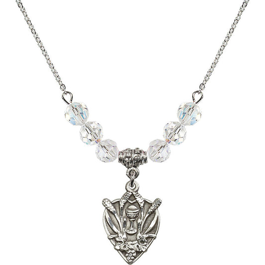 Sterling Silver Communion Birthstone Necklace with Crystal Beads - 4200