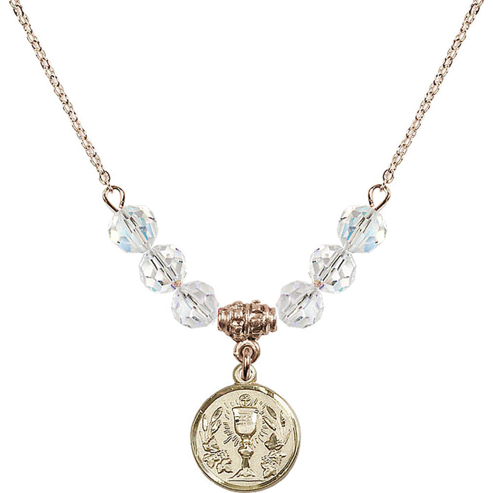 14kt Gold Filled Communion Chalice Birthstone Necklace with Crystal Beads - 4203