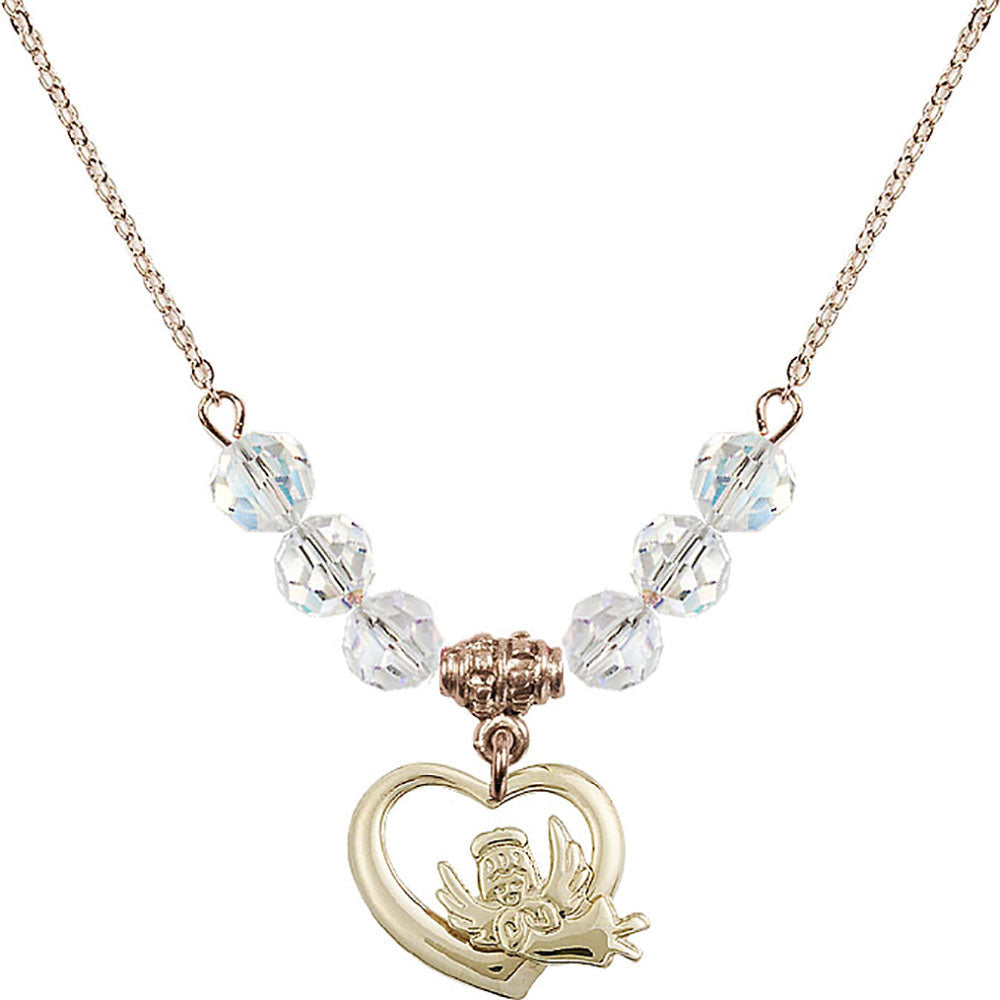 14kt Gold Filled Heart / Guardian Angel Birthstone Necklace with Crystal Beads - 4206