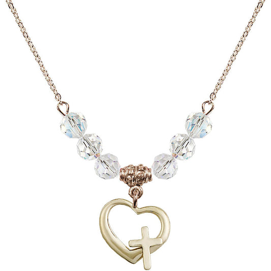 14kt Gold Filled Heart / Cross Birthstone Necklace with Crystal Beads - 4207