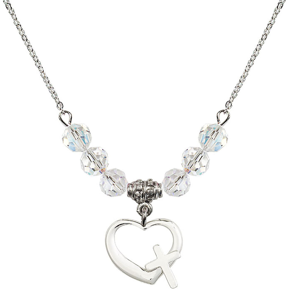 Sterling Silver Heart / Cross Birthstone Necklace with Crystal Beads - 4207