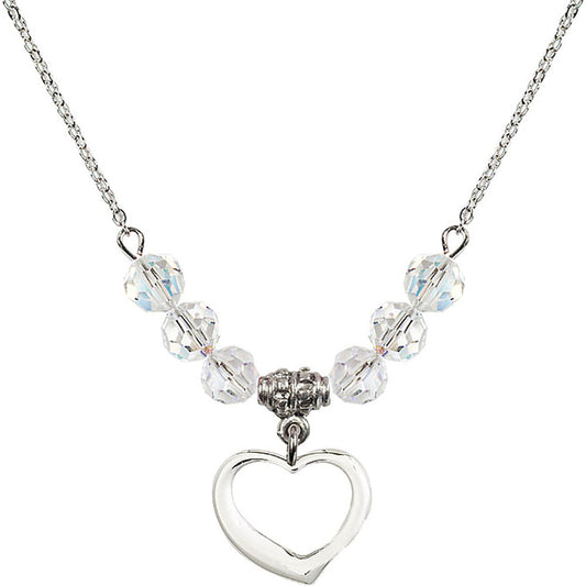 Sterling Silver Heart Birthstone Necklace with Crystal Beads - 4208