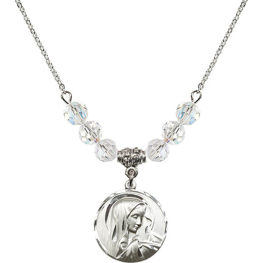 Sterling Silver Sorrowful Mother Birthstone Necklace with Crystal Beads - 4249