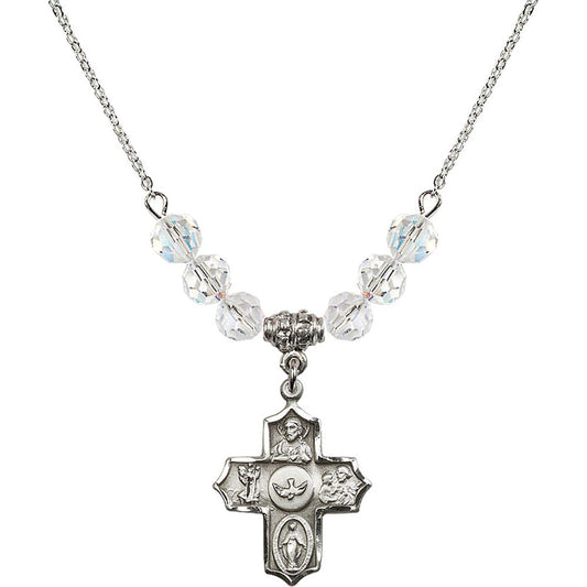 Sterling Silver 5-Way Birthstone Necklace with Crystal Beads - 4255