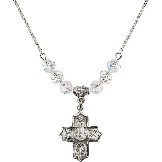 Sterling Silver 4-Way Birthstone Necklace with Crystal Beads - 4256