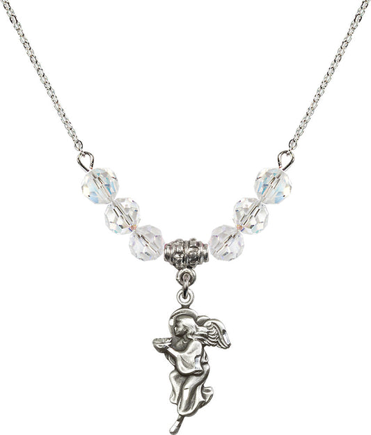 Sterling Silver Guardian Angel Birthstone Necklace with Crystal Beads - 4260