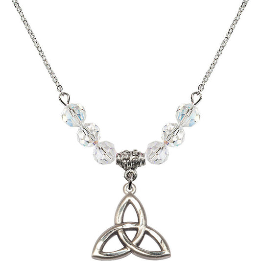 Sterling Silver Trinity Irish Knot Birthstone Necklace with Crystal Beads - 5101